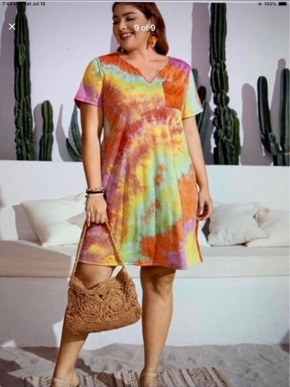 Colorful Tie-Dye V-Neck Shift Dress
